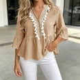 thumbnail image 1 of Neewe Women Classic Plain Fashion V-Neck 3/4 Sleeve Tops Casual Loose Basic T Shirt Daily Outfits, 1 of 6