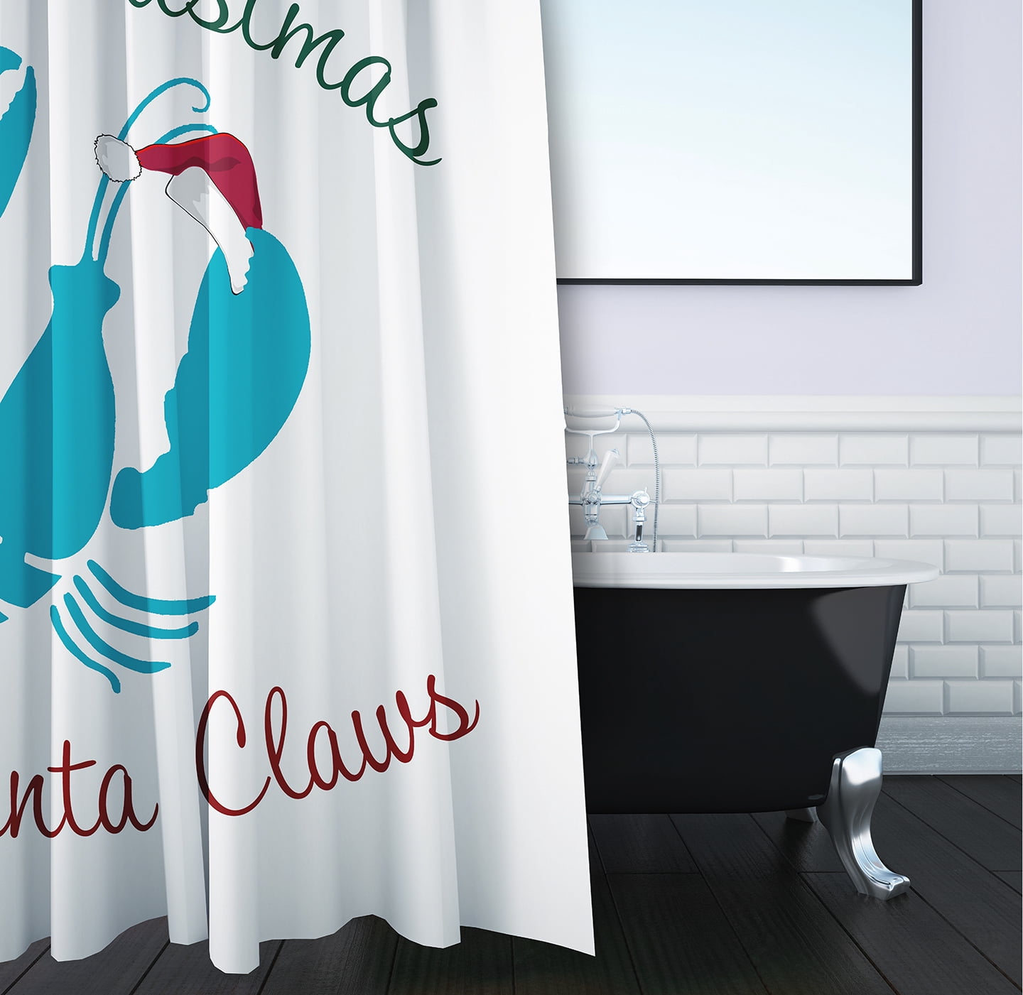 Simply Daisy 70" W x 73" L Santa Claws Lobster Polyester Shower Curtain, Turquoise [1 Ct]