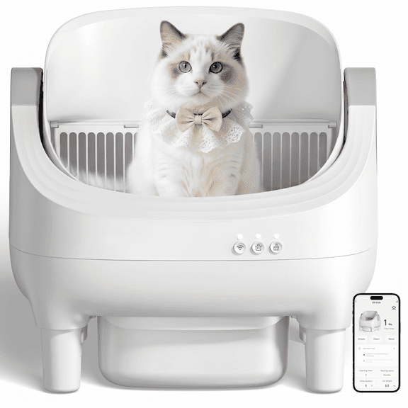Osoeri Self Cleaning Cat Litter Box, Automatic Litter Box Self Cleaning ,Open Top Large Litter Box for Multiple Cats,with Safety Protection, APP Control,Odor Removal,Mat and Waste Bags Included, Gray