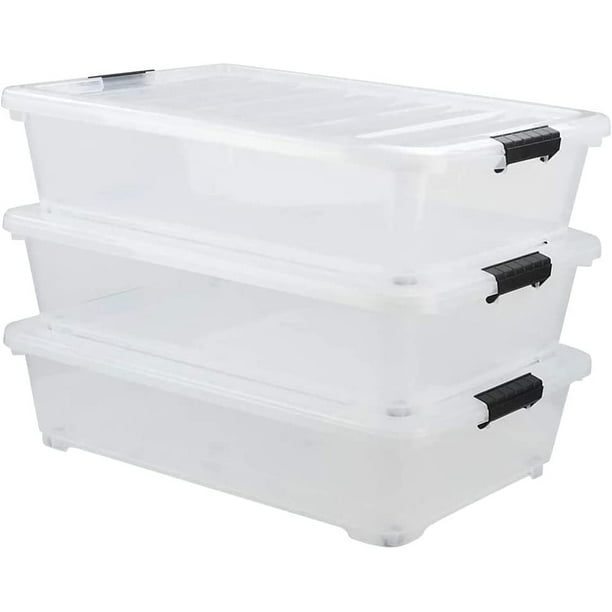 3Packs Plastic Underbed Storage Bins with Lids, 40 Quart Latch Storage Box