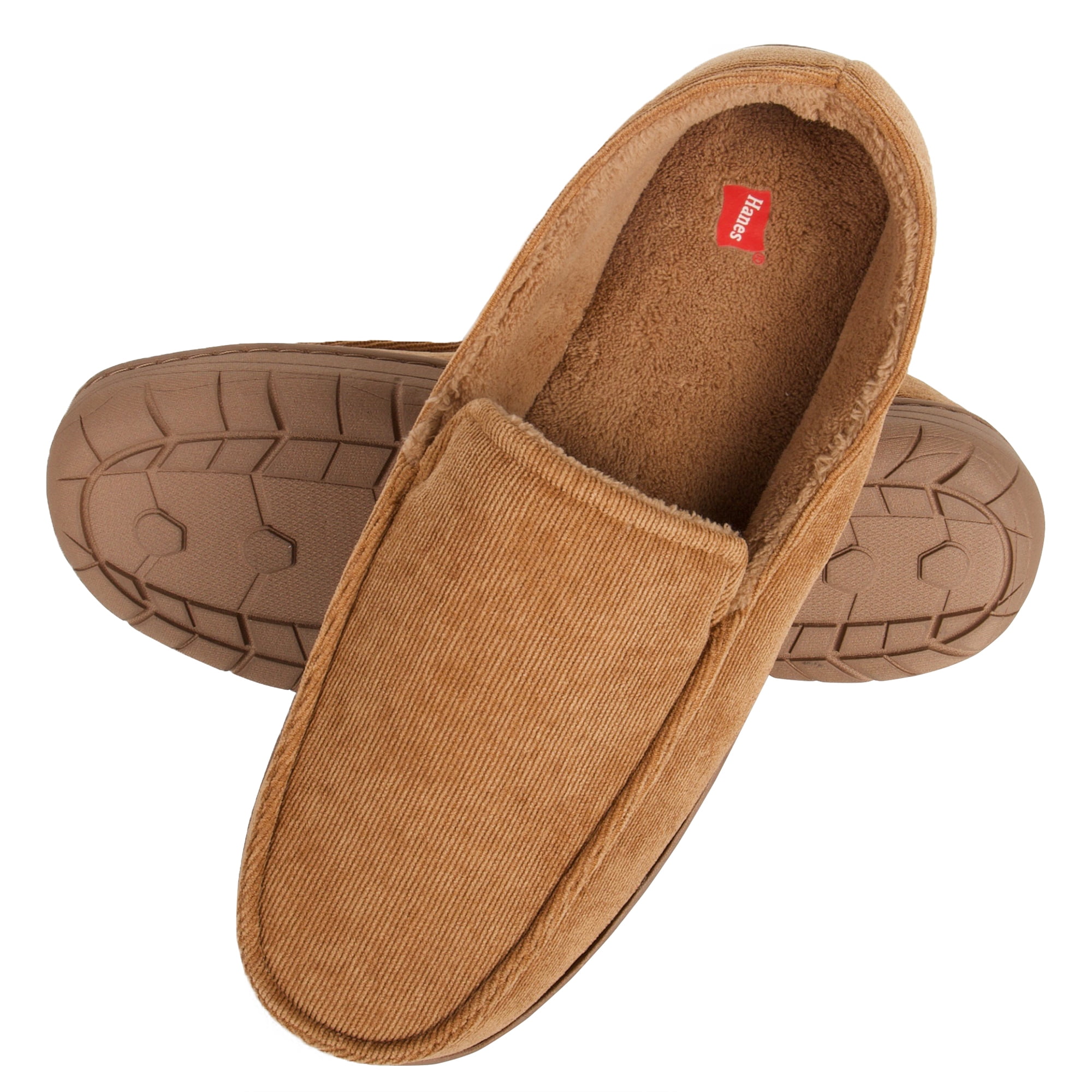 Hanes Men's Moccasin Slipper House Shoe With Indoor Outdoor Memory 