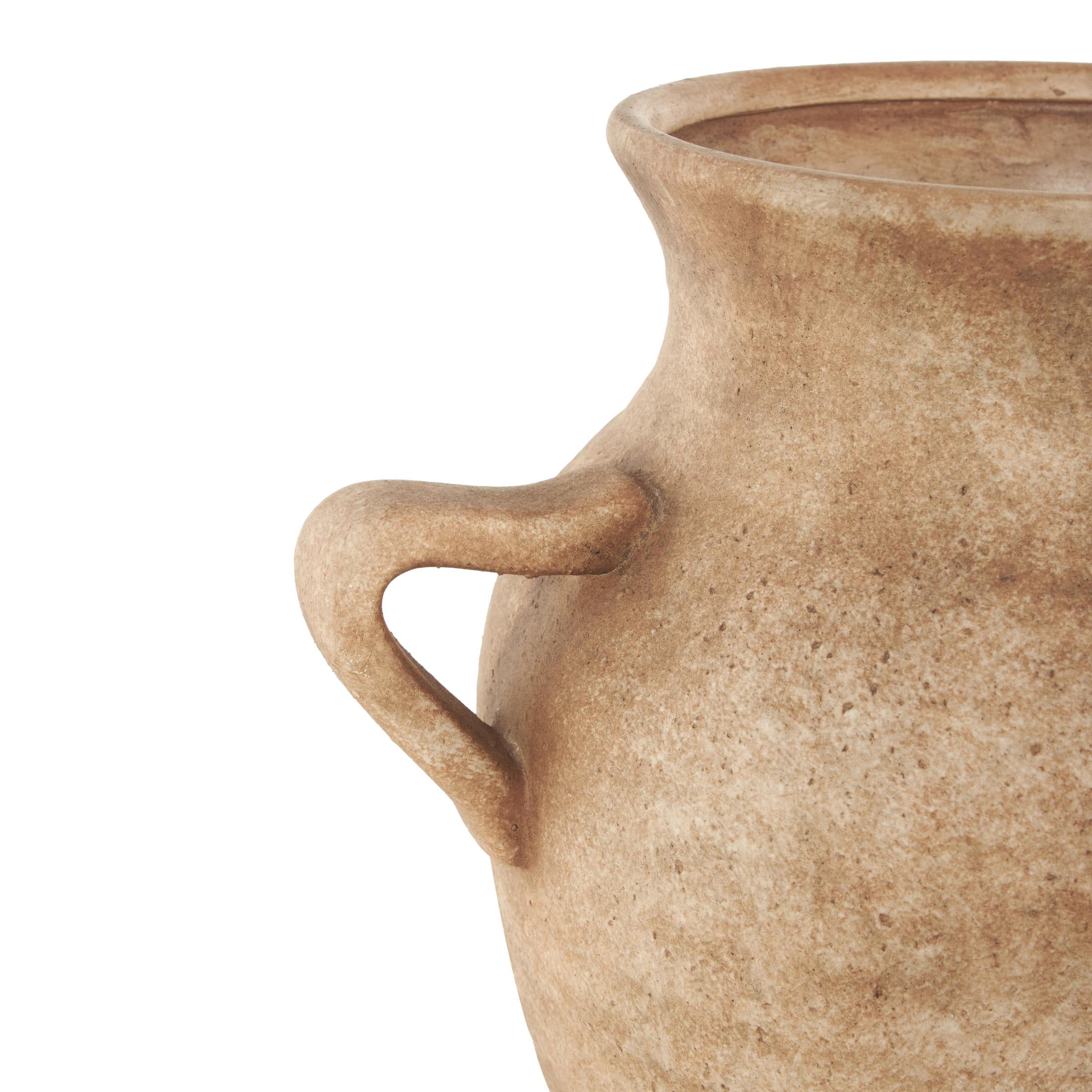 DecMode 12" Antique Style Textured Copper Ceramic Vase with Handles