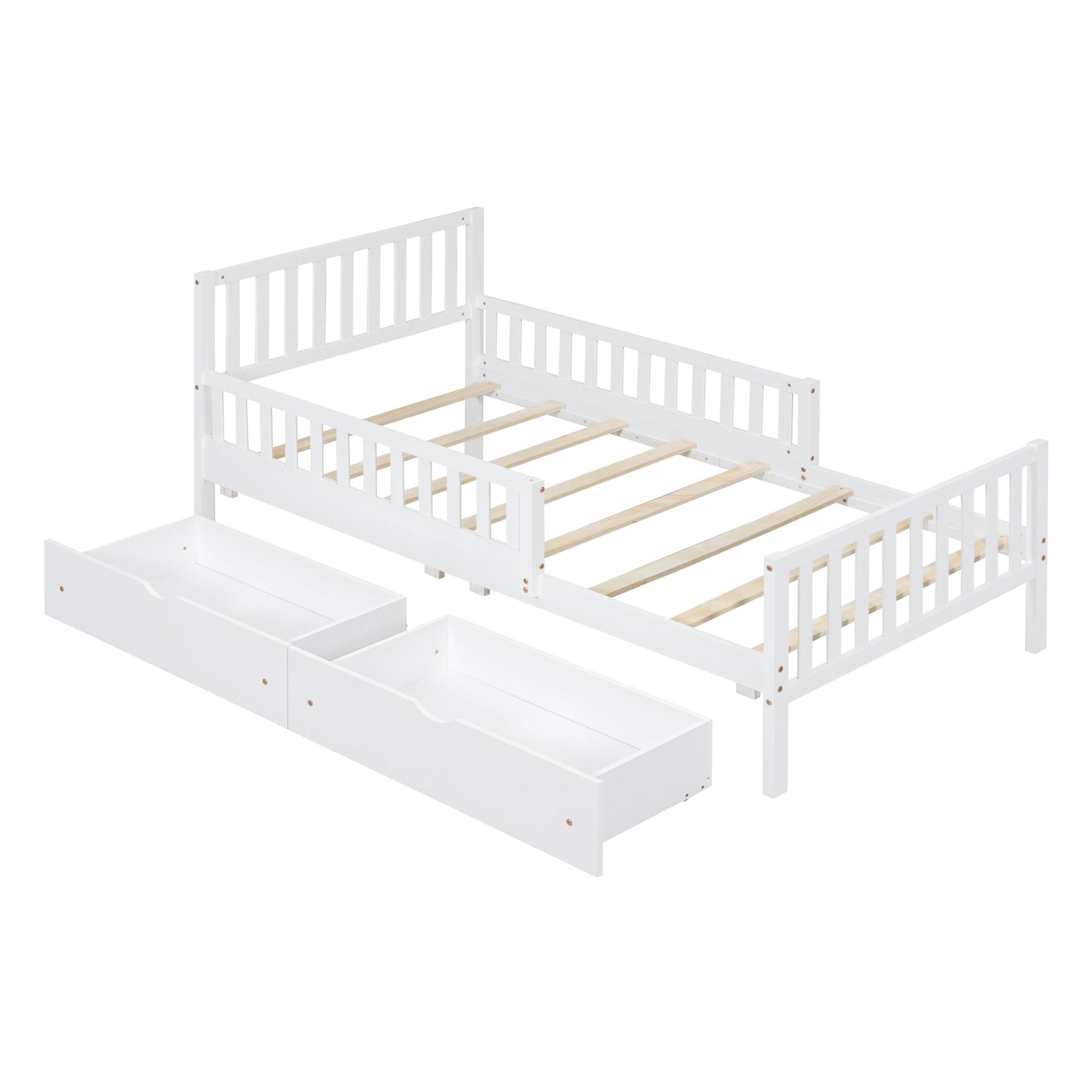 Noble House Twin Size Wood Platform Bed with Guardrails on Both Sides and Two Storage Drawers ,White