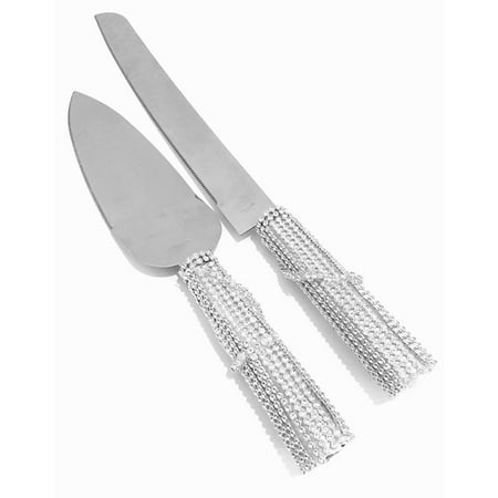 Rhinestones Silver Stainless Steel Cake  Knife  Server  Set  