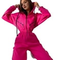 thumbnail image 2 of Women Fleece Jumpsuits Outfits Hooded Sweatshirt Set High Waist Ladies Jumpsuit Rose Red L, 2 of 7