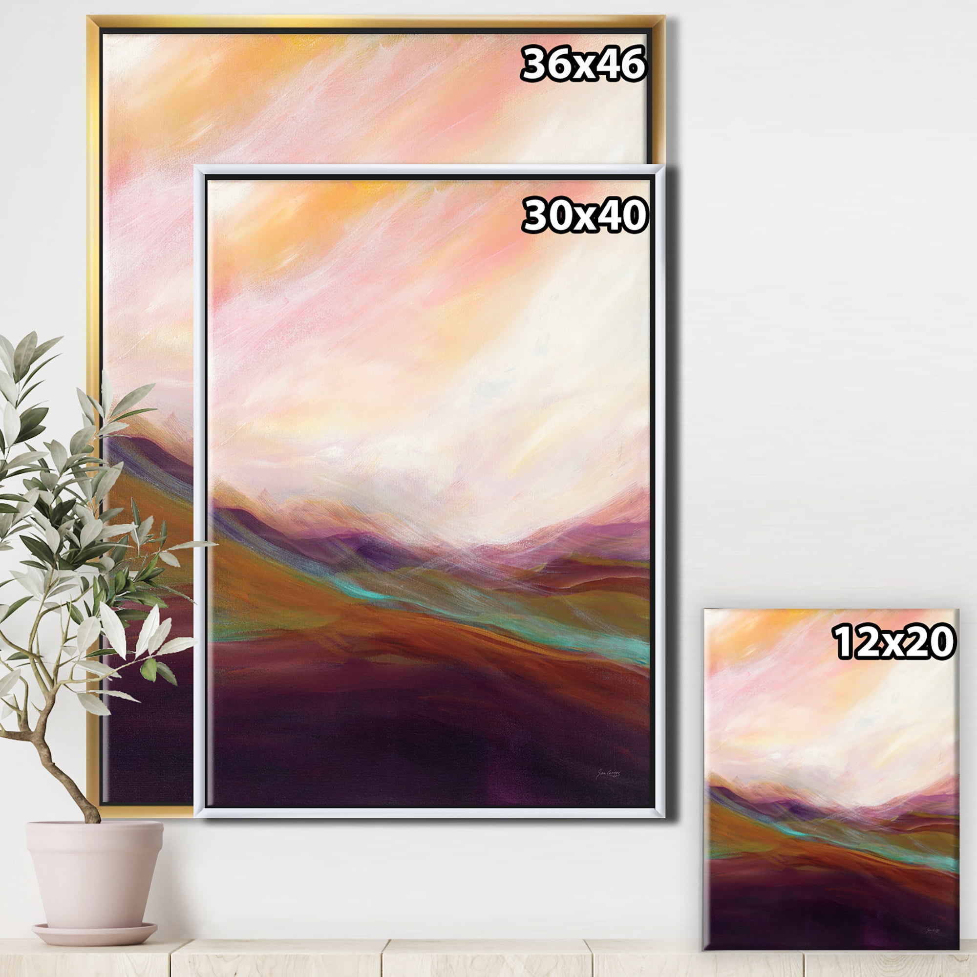 Designart ' Abstract Desert Dunes Watercolor Orange Yellow ' Cottage Framed Canvas