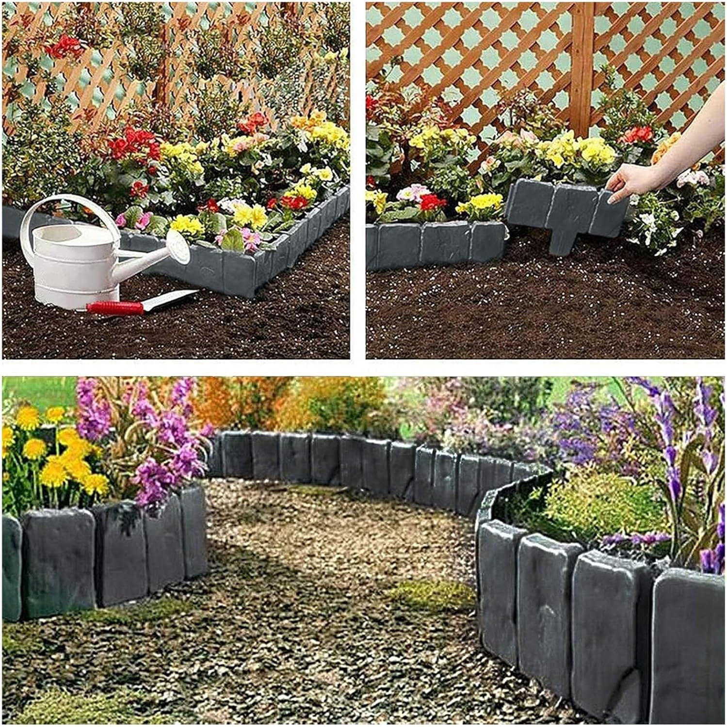 Imitation Stone Garden Fence,Stone-Like Garden Edging Border,Stone Landscape Edging,Landscape Decor Decorative Panels Flower Bed Path Lawn Outdoor Picket Yard Grass Edge (White, 1PC)