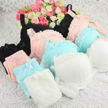 Bralette Panty - Hot fashion Women Bralette padded adjustable Bras panty lingerie set Sexy Lace floral Bra Ladies bow Underwear Girls sweet 2pcs
