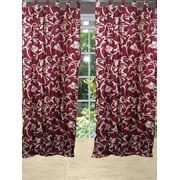 Mogul Window Curtain 2 Panels Tuscan Style Maroon Scroll  Drapes Tab Top (Length:96")