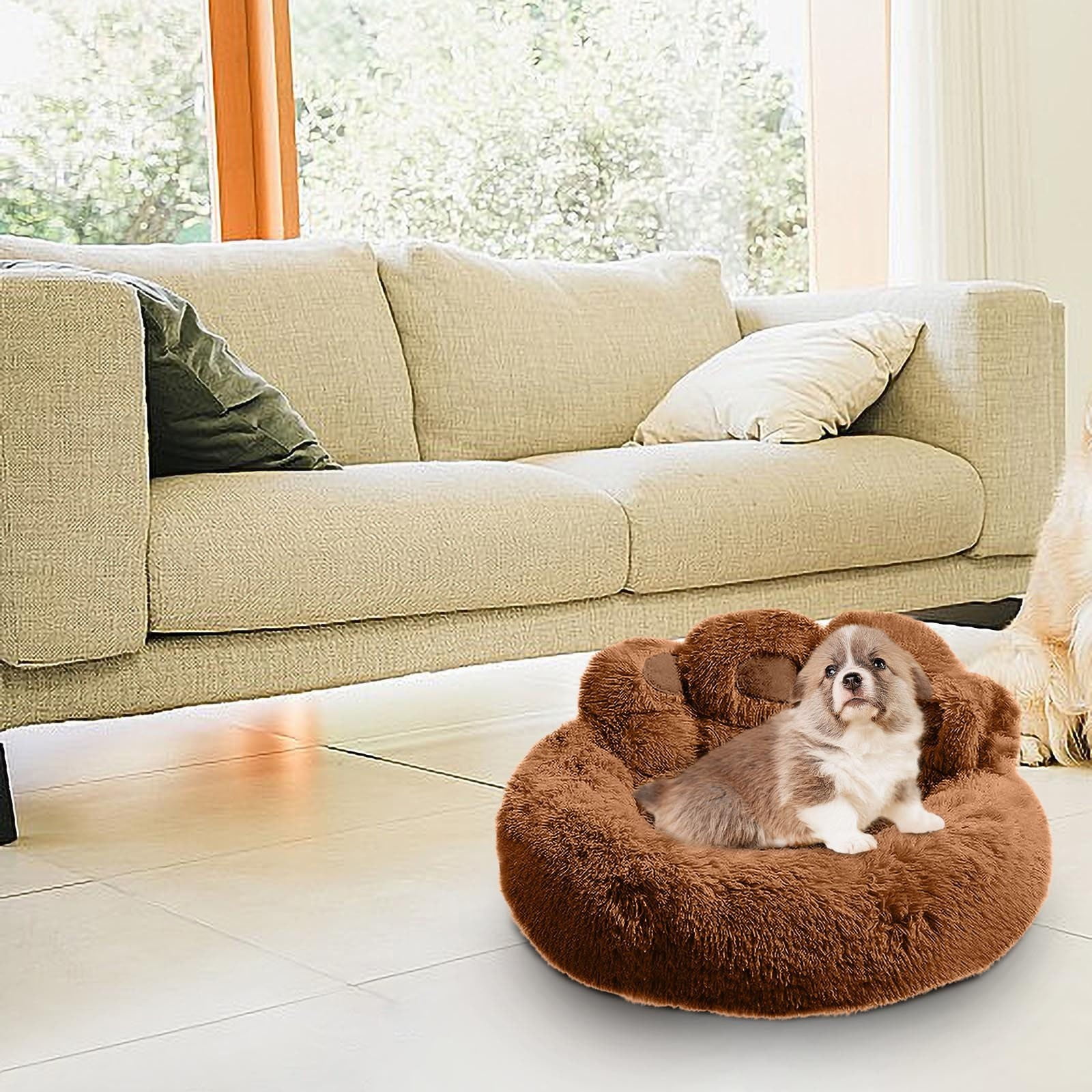 SIYTUAU Brown Panda Paw Cat Bed With Plush Material And Compact Design Brown Cloth 40 45Cm 1 Piece Pet Mat For Small Animals Brown