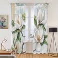 thumbnail image 2 of White Floral Kitchen Curtains 96 Inch Length, Pastoral Farmhouse Magnolia Flowers Leaves Grommet Top Bedroom Living Room Curtains, Light Filtering Cafe Curtain Drapes 2 Panels Set 104''x96'', 2 of 9