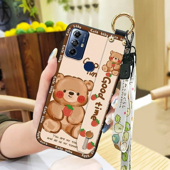 ABL-Phone Case For MOTO G Play 2023, Anti-dust Anti-knock Cartoon Protective Phone Holder Fashion Design Soft case Silicone Back Cover Kickstand Shockproof Wrist Strap Cute Ring Durable