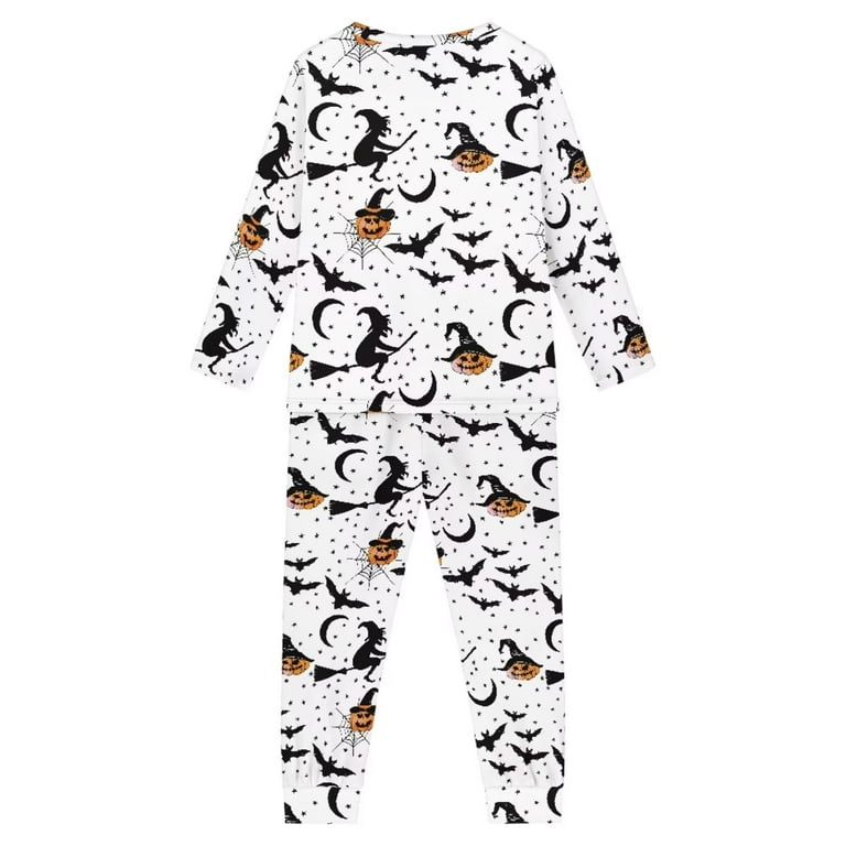 Pzuqiu Comfort Trendy Pajamas for Teen Girls & Boys 9Y-10Y Halloween Skin  Friendly Sleep Suit Set,Pumpkins Witch 2-Pieces Long Sleeve Loungewear