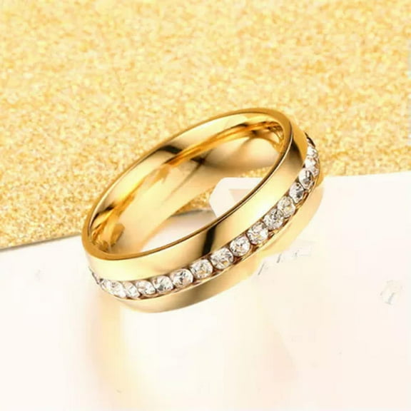 18K Gold Plated 6MM Men Women's White CZ Titanium Steel Engagement Ring Sz 5-13