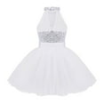 thumbnail image 2 of inhzoy Kids Girls Halter Sleeveless Sequins Mesh Splice Ballet Dance Dress Modern Dancewear White 4XL, 2 of 8