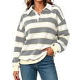 thumbnail image 2 of AHTJRT Y2k Women Striped Rugby Shirt Long Sleeve Collared Oversized Sweatshirt Vintage Jersey Streetwear Top Casual Loose Outdoor Sports Golf Pullover, 2 of 8