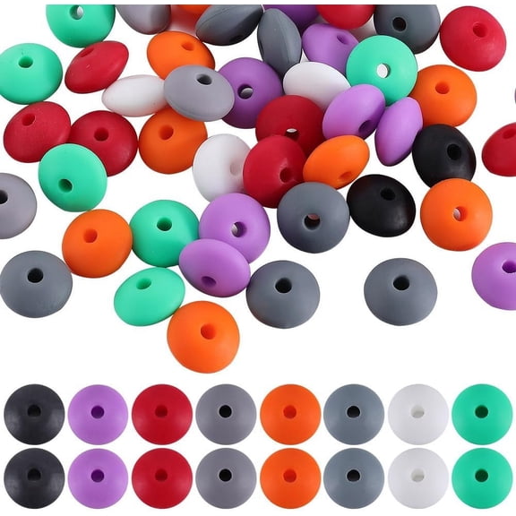 1 Box 96Pcs 12mm Silicone Abacus Beads Flat Round Silicone Beads Cute Lentil Shaped Rubber Soft Loose Spacer Beads Bulk for Keychain Pen Making Kit Beading Bracelets Craft Supplies Multi-color