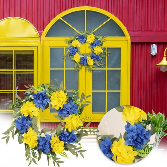 Christmas Wreath,Front Door Wreath Yellow And Blue Wreath Spring Summer Farmhouse Wreath For Front Door Home Wall Wedding Tabletop Summer Decor