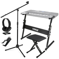 Heavy-Duty Keyboard Accessories - Includes Z Shape Keyboard Stand, Headset, Keyboard Stool, Microphone Stand, and Sustain Pedal (Black)