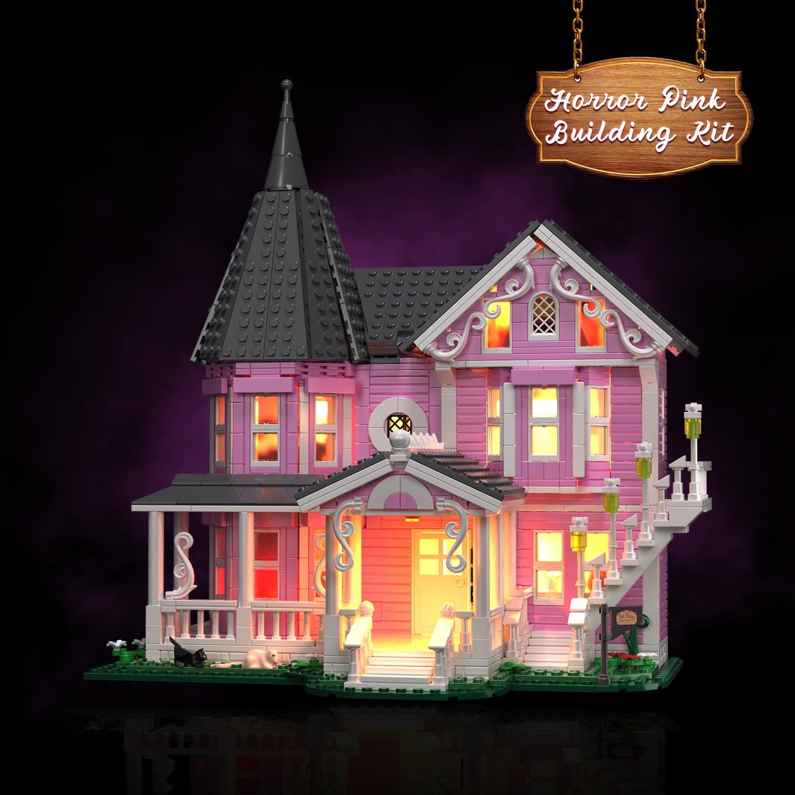 BuildingBoat Pink Palace Building Block Kit Dollhouse Model Christmas Party Halloween House Gift for Girls