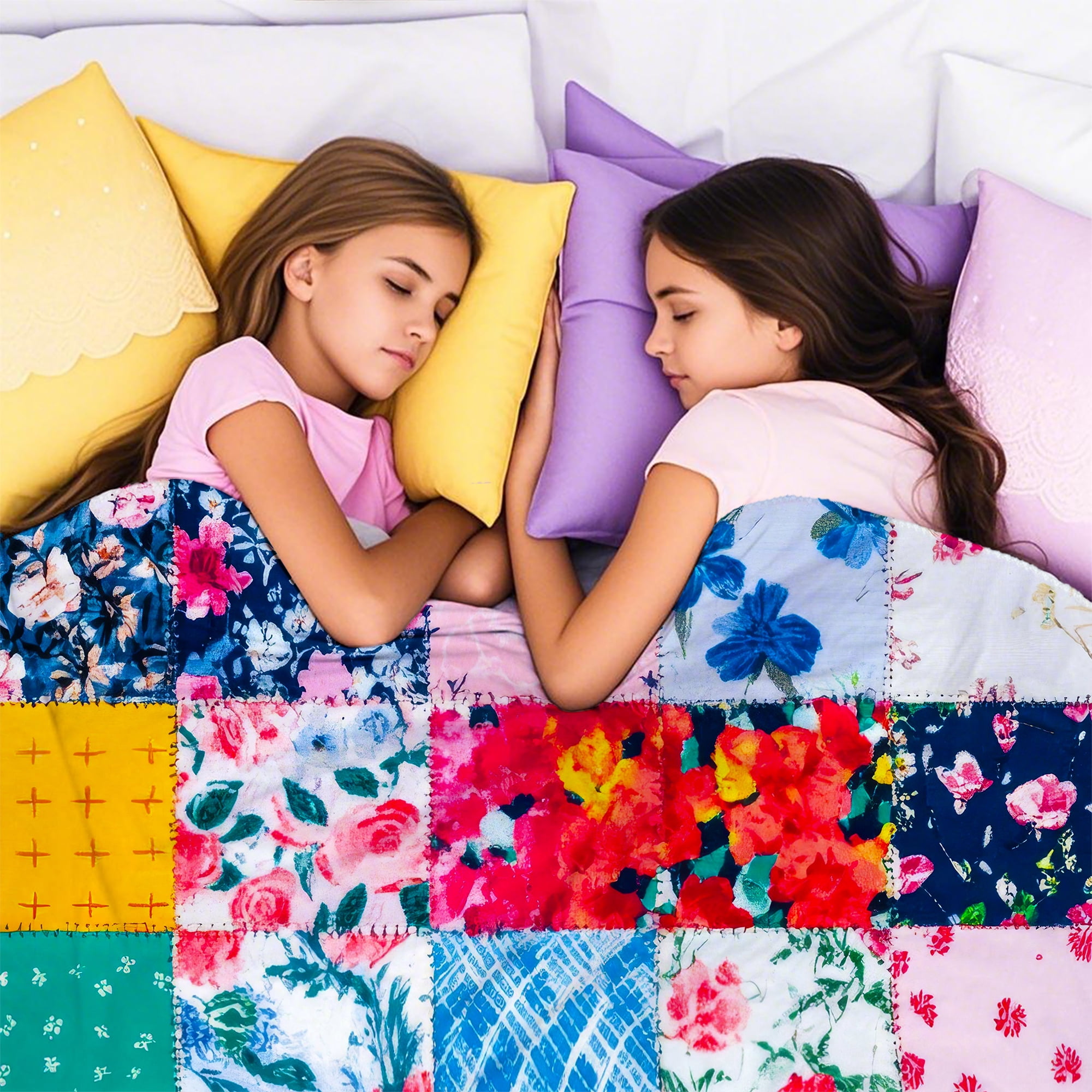 Sherpa Fleece Throw Blanket 50"x60" Reversible Plush Fluffy Blanket, Double-Layer Super Soft Flannel Blanket for Sofa, Couch, Bed, Patchwork Floral Pattern