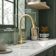 thumbnail image 3 of Vintage Kitchen Faucet with Pull Down Sprayer – 3-in-1 Modes (Stream/Spray/Sweep), Tool-Free DIY, 360° Swivel & 20" Hose – Brushed Golden Finish for Bar, RV, Farmhouse & Prep Sink (1 or 3 Hole), 3 of 7