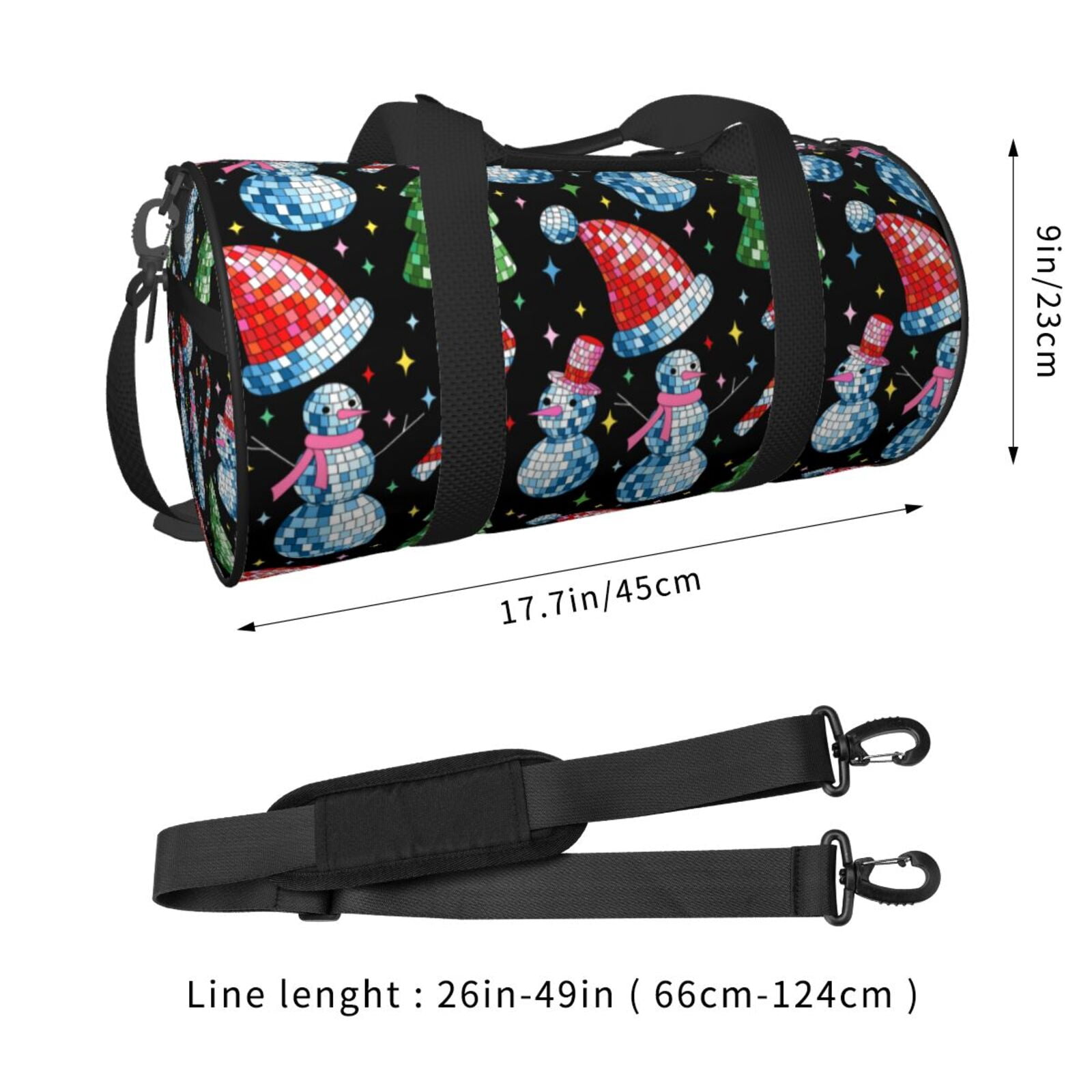 Vsdgher Disco Mirror Ball Snowman 45L Foldable Duffel Bag, Sports Gym Bag,Overnight Bag, Portable Weekender Bag for Airplanes
