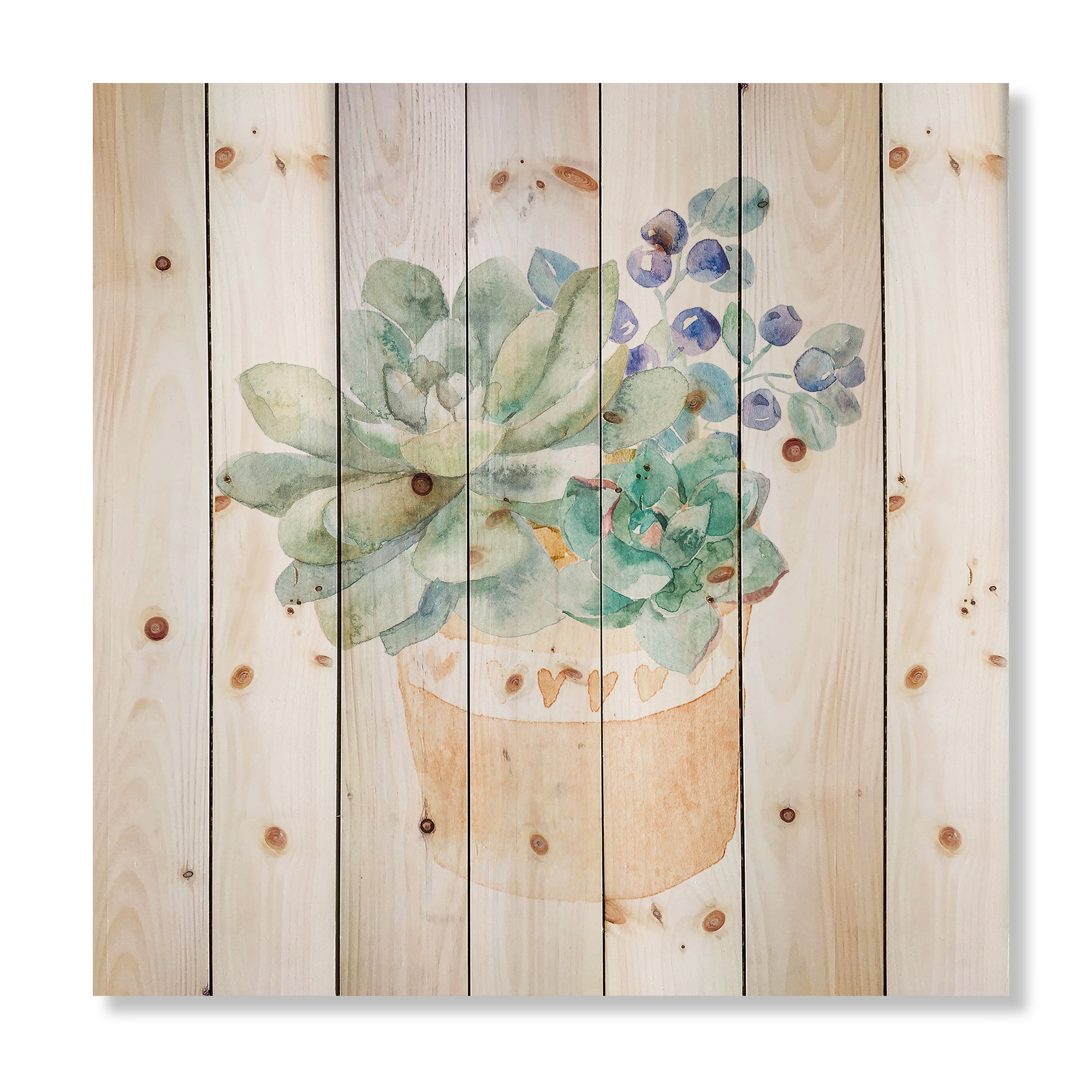 Designart 'Succulent Flower In Terracotta Clypot II' Traditional Print on Natural Pine Wood