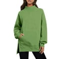 thumbnail image 5 of Women's Mock Neck Tunic Sweatshirt, Side Slit Hem Long Sleeve Pullover, Mid-Length Casual Top, Solid Color High Neck Blouse, Comfortable Stretch Knit Tunic for Women Green L, 5 of 8
