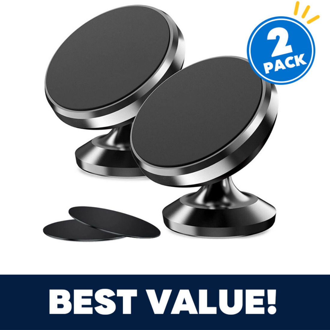 2 Pack Phone Mount, Super Strong w/ 2 Metal Plates, car