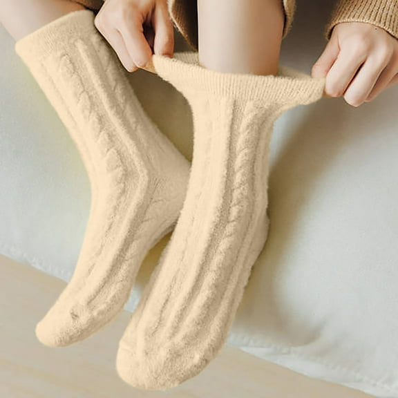 FAZVAOO Womens Toe Socks Fuzzy Velvet Thick Socks Beige