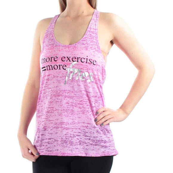 Material Girl Womens Active Juniors’ Braided-Back Graphic Tank Tops, Violet, X-Large