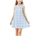 thumbnail image 3 of Milgrthf Robe Courte Sans Manches à Imprimé à Carreaux pour Fille, Bretelles Spaghetti, Coupe Trapèze, Cami Courte, Robe d'Été de Plage, Bleu, 7 Ans, 3 of 9