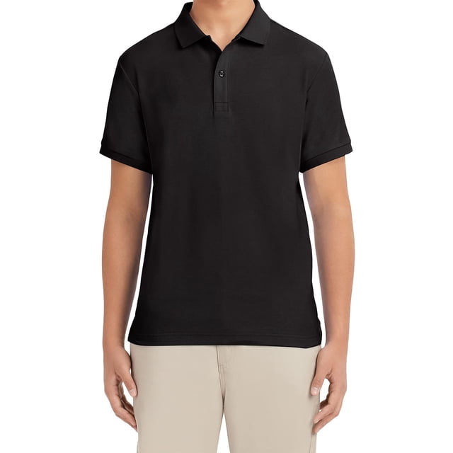 Polo Izod de manga corta en piqué para hombre, color negro, talla 34-35