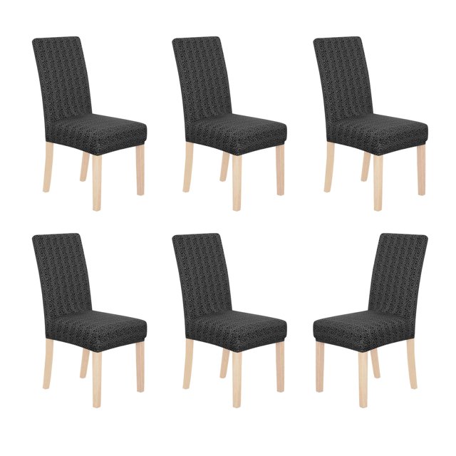 Deconovo - Funda de silla de comedor de punto jacquard, elástica, lavable y extraíble, de licra, para banquetes, juego de 6, color negro