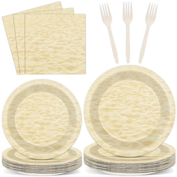 Platos de fiesta Chunnin, 96 unidades, diseño de arena de playa, 18 cm x 23 cm