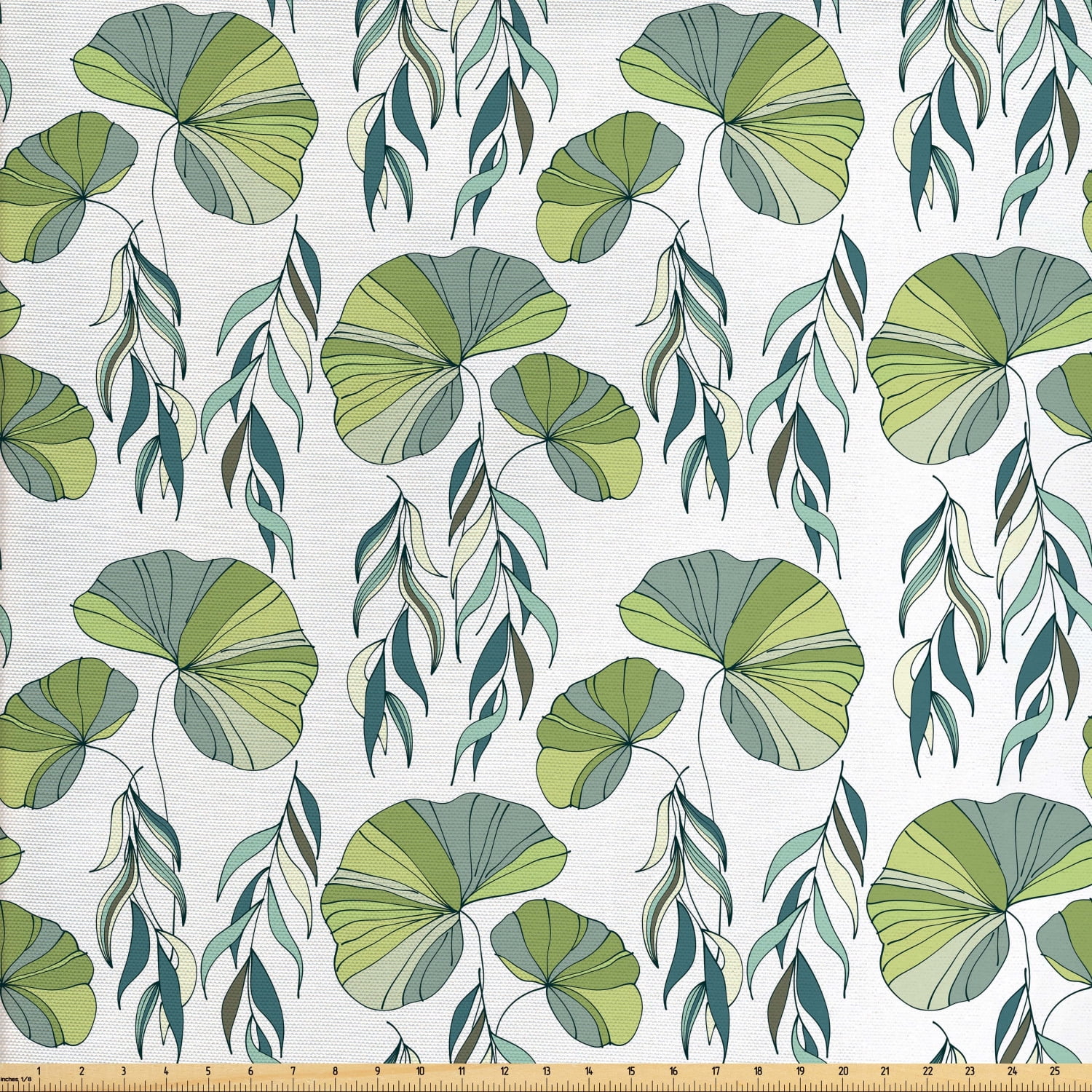 Asian Leaves Fabric by The Yard, Motifs of Foliage Water Lilies