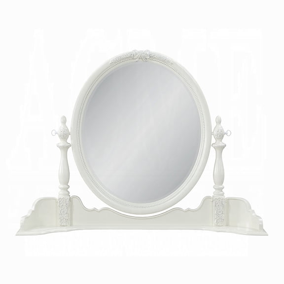 Dorie Vanity Dresser Mirror, 35x48, White Wood Floral, Beveled Edge