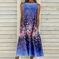 thumbnail image 3 of USSUMA Womens Sundresses Summer Casual Boho Pleated Knee Length Swing Aline Midi Party Beach Dress Floral Print Short Sleeve Sun dresses for Women Plus Crewneck Dresses Vacation, 3 of 3