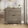 thumbnail image 6 of Shoe Cabinet Storage for Entryway, Fluted Shoe Cabinet with 2 Flip Drawers, Hidden Shoe Rack Tall Freestanding Shoe Organizer with Legs for Hallway, Gray, 6 of 8