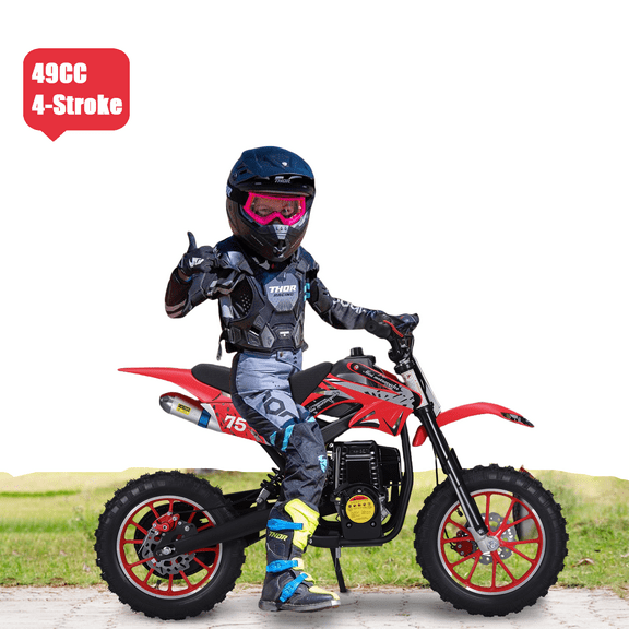 DJZ 49cc Gas Dirt Bike 4-Stroke Ride-on Mini Motorcycle Pocket Motorbike for Kids Red/Black