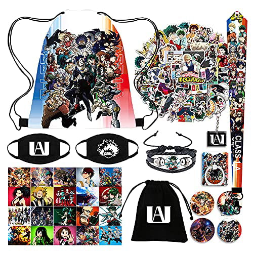 1 MHA Pillow Case 1 Phone Ring Holder for Anime MHA Fans 4 Button Pins 30 Postcards My Hero Academia Pillow Cover Stickers Gift Set 1 Lanyard 12 Stickers