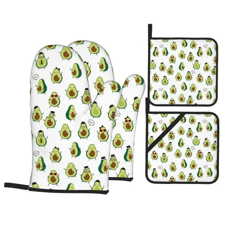 

Oven Mitts and Pot Holders 4 Piece Avocado Friends High Heat Slip Resistant Oven Mitt and Trivets Set Kitchen Oven Glove Pot Holders for Cooking Baking Grilling