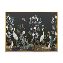 Designart 'Chinoiserie With Peonies and Birds IV' Traditional Framed Canvas Wall Art Print