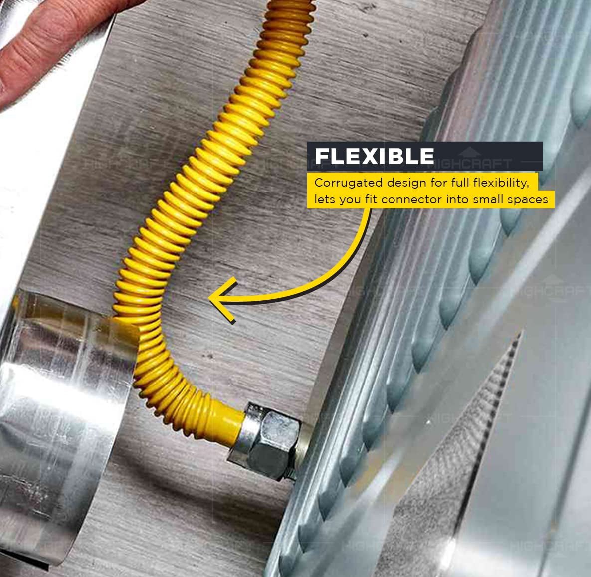 36" Flexible Yellow Epoxy Coated Gas Line Connector with 1" O.D. and 3/4'' FIP x 3/4'' MIP Fittings