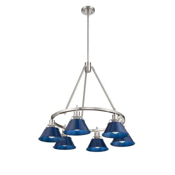 Golden Lighting 3306-6 PW-NVY Orwell 6-Light Chandelier in Pewter with Matte Navy