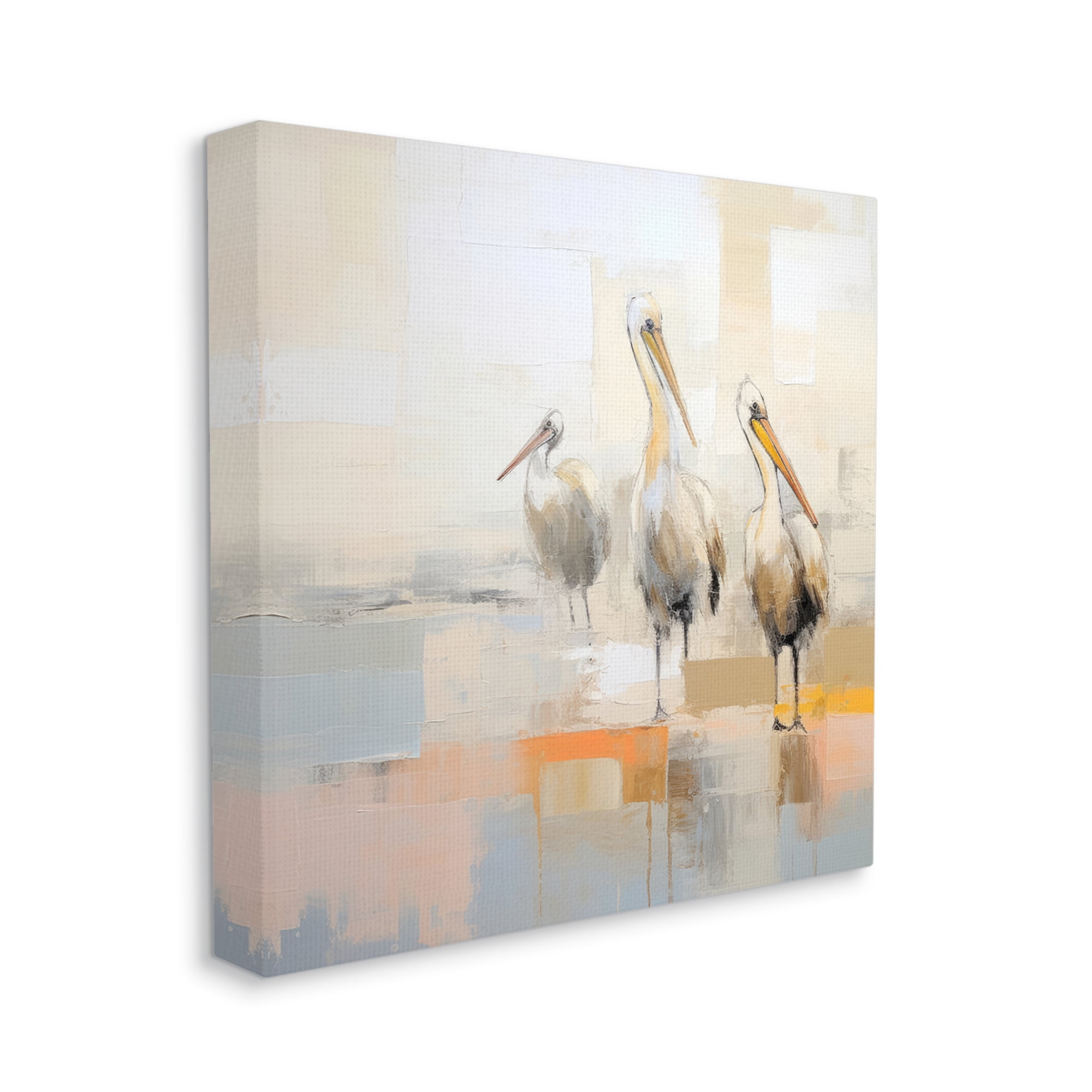 Stupell Industries Three Pelicans Abstract Animals & Insects Painting Gallery Wrapped Canvas Art Print Wall Art, 24 x 24