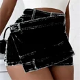 thumbnail image 1 of Pantalones cortos de tela de retales para mujer, Shorts de mezclilla con decoración frontal, cintura alta, ajustados, tres cuartos, informales, nuevos, 1 of 4