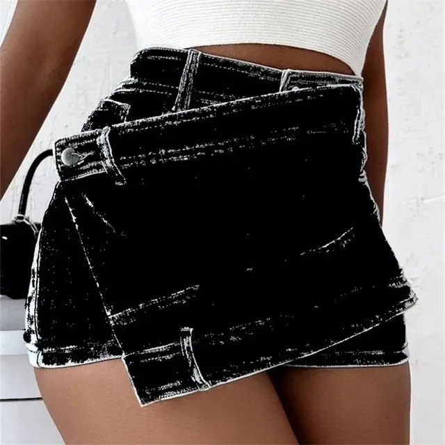 Pantalones cortos de tela de retales para mujer, Shorts de mezclilla con decoración frontal, cintura alta, ajustados, tres cuartos, informales, nuevos