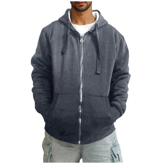 HAiming Mens Fleece Lined Hooded Drawstring Long Sleeve Zip up Sweatshirts Casual Loose Warm Coat Outwear with Pocket